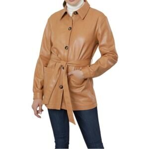 DOLCE CABO Womens M Vegan Leather Short Trench Coat in Camel NEW